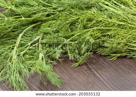 The bunch of fennel lies on a table