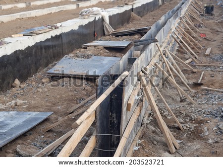 formwork for the concrete foundation, building site.