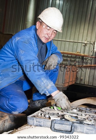 worker checks tools