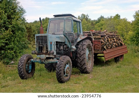 tractor with fire-woods