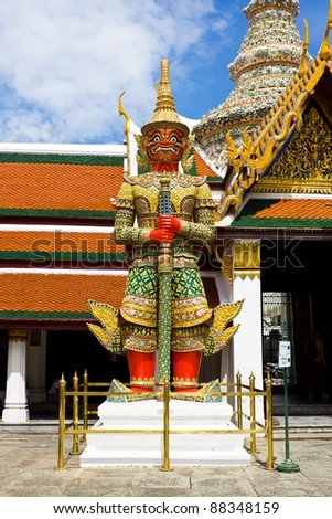 Red Guardian statue in Wat PhraKaew