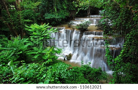 Waterfall and blue stream in the forest Thailand nature background for design