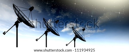 Satellite dish sky sun stars communication technology network image background for design