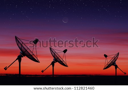 Satellite dish sky sunset communication technology network image moon star background for design