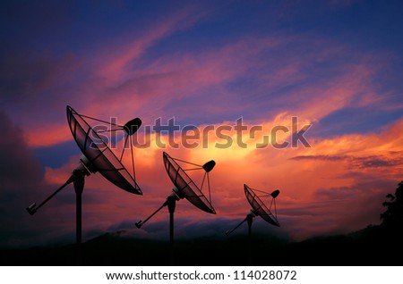 Satellite dish sky sunset communication technology network image background for design