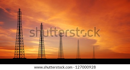 Powerhouse plants sunset background energy electricity engineer industry factory for design