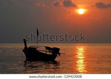 boat on the sea sunset time nature thailand postcard for calendar