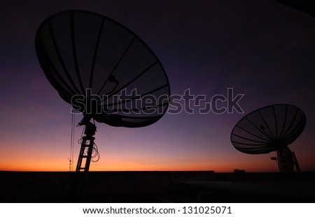 Satellite dish sunset technology communication background for design