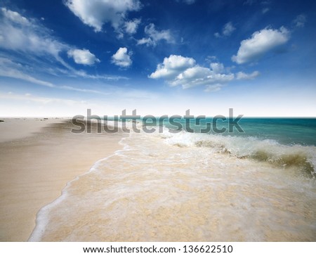 sea beach blue sky sand sun wave daylight relaxation landscape viewpoint for design postcard and calendar in thailand
