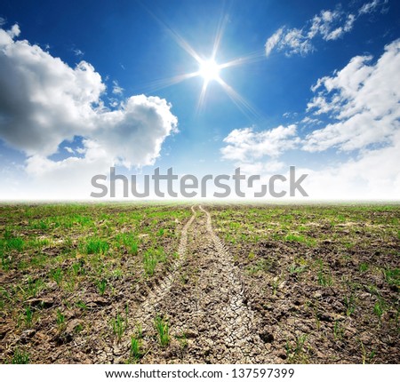 trail on the soil landscape and blue sky nature outdoor for design
