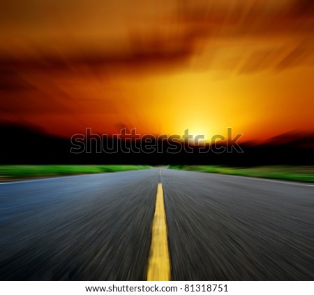 way sunset road sky speed destination sun drive motion blur light