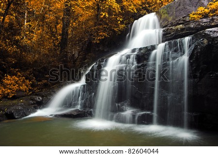 Waterfall and blue stream in the yellow forest Thailand
