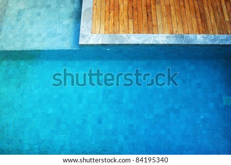 clear water in the swimming pool blue bright wood wooden
