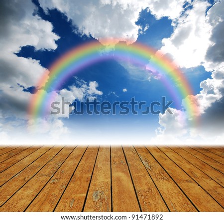 Wood blue sky background cloud cloudy frame brown rainbow