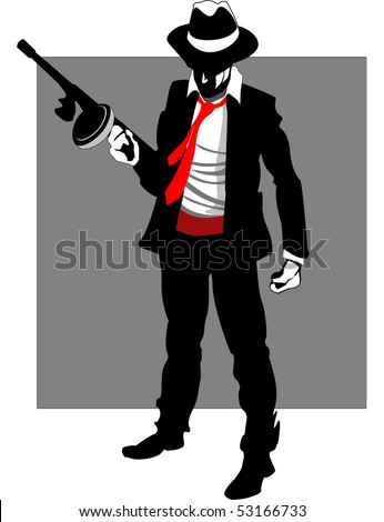 stock vector Mafia hitman with tommy gun