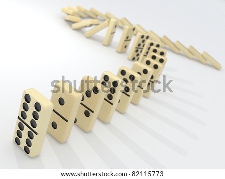 Stack of dominoes falling down