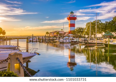 Hilton Head, South Carolina, lighthouse at dusk.