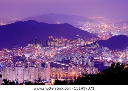 Skyline of Busan, South Korea at night.