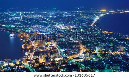 The view of Hakodate, Japan. The city was the first in Japan to open its ports to trade in 1854.