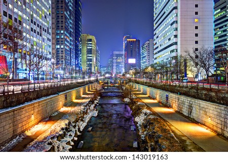 Cheonggyecheon stream in Seoul, South Korea is the result of a massive urban renewal project.