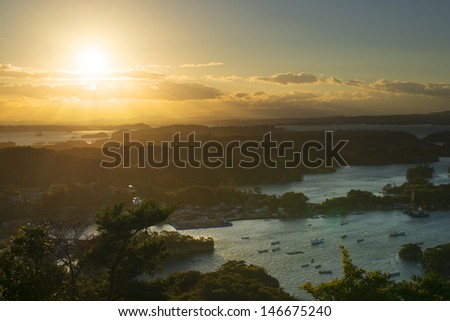 Landscape sunset from Otakamori in Matsushima, Japan.
