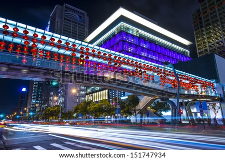 TAIPEI, TAIWAN - JANUARY 18: Pedestrian overpass in the Xinyi District January 18, 2013 in Taipei, Taiwan. The district is the commercial and financial heart of the city.