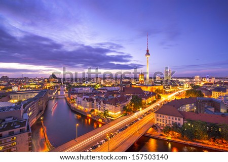 Berlin, Germany viewed from above the Spree River.