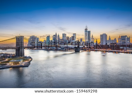 Famous View Of New York City Over The East River Towards The Financial District In The Borough Of Manhattan.