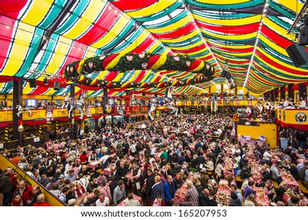 Munich - September 30: The Hippodrom Beer Tent On The Theresienwiese Oktoberfest Fair Grounds September 30, 2013 In Munich, Germany. The Hippodrom Was First Opened In 1902.