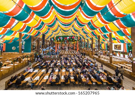 MUNICH - SEPTEMBER 30: The Hippodrom Beer Tent on the Theresienwiese Oktoberfest fair grounds September 30, 2013 in Munich, Germany. The Hippodrom was first opened in 1902.
