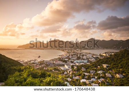 Philipsburg, Sint Maarten, Dutch Antilles cityscape at the Great Salt Pond.