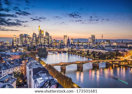 Frankfurt, Germany financial district skyline.