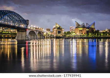Chattanooga, Tennessee, USA downtown across the Tennessee River.