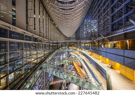 TOKYO - DECEMBER 16, 2012: The public hall of Tokyo International Forum. The multipurpse facility was completed in 1996 on the site of the former Tokyo City Hall.