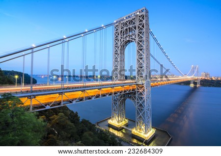 The George Washington Bridge spanning the Hudson River at twilight in New York City.