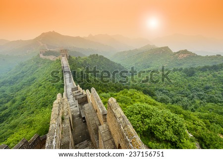 Great Wall of China at the Jinshanling unrestored section.