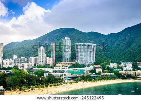 Hong Kong, China beachfront skyline at Repulse Bay.