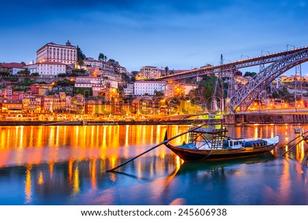 Porto, Portugal old town skyline on the Douro River.