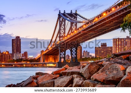 New York City, USA at the Manhattan Bridge spanning the East River.