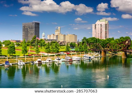 Augusta, Georgia, USA downtown skyline on the Savannah River.