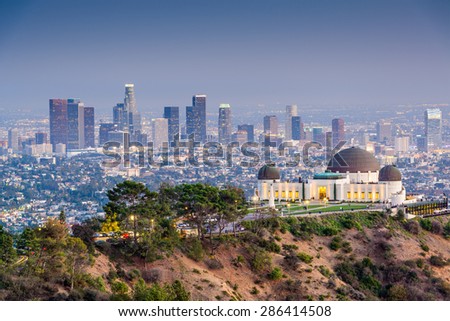 Los Angeles, California, USA downtown skyline from Griffith Park.