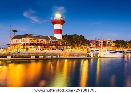 Hilton Head, South Carolina, lighthouse at twilight.