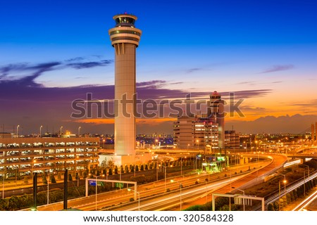 Haneda Airport control tower in Tokyo, Japan.