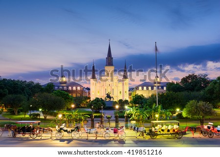 New Orleans, Louisiana, USA at St. Louis Cathedral and Jackson Square.