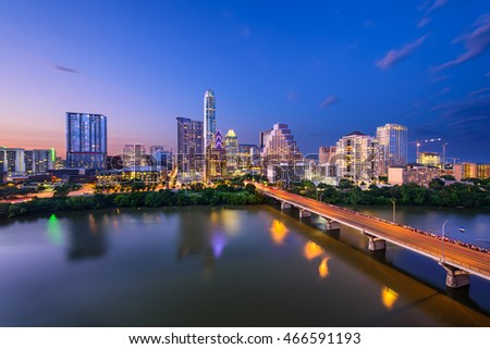 Austin, Texas, USA downtown skyline over the Colorado RIver.