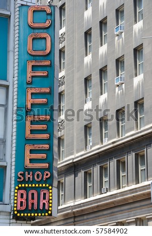 Metropolis Coffee Shop on Retro Diner Sign In The City Saying  Coffee Shop Bar   Stock Photo