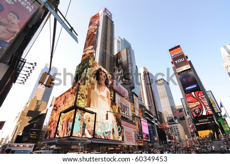 stock photo NEW YORK CITY SEPTEMBER 4 Skyscrapers with modern video 