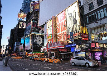 stock photo NEW YORK CITY SEPTEMBER 5 Theater billboards are the 