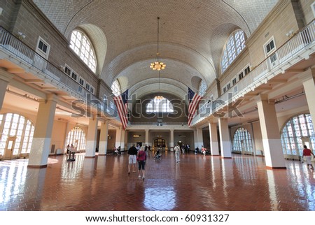 NEW YORK CITY - SEPTEMBER 11: The historic Registry Room on Ellis Island, where millions of the nation\'s immigrants were processed September 11, 2010 in New York, New York.