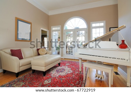 Living Room Couches on Contemporary Living Room Interior With Sofa  Couch  Piano  And Window